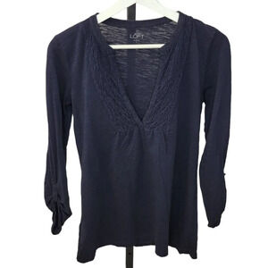 LOFT Deep Blue V-Neck Long Sleeve Tee